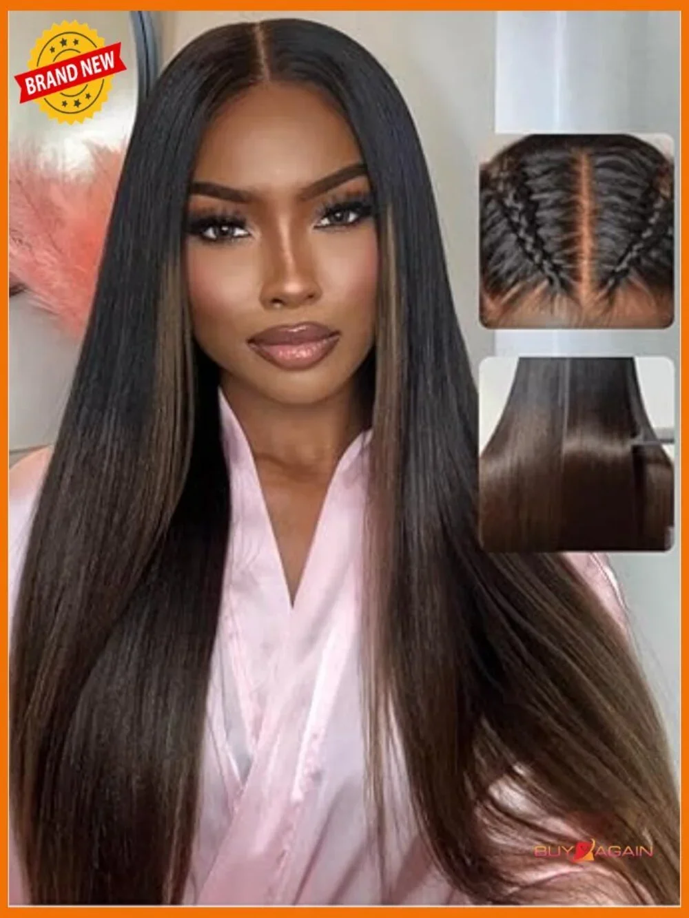 Human Hair Lace Front Wig 7x5 HD Yaki Straight Drawstring Glueless 150% Density